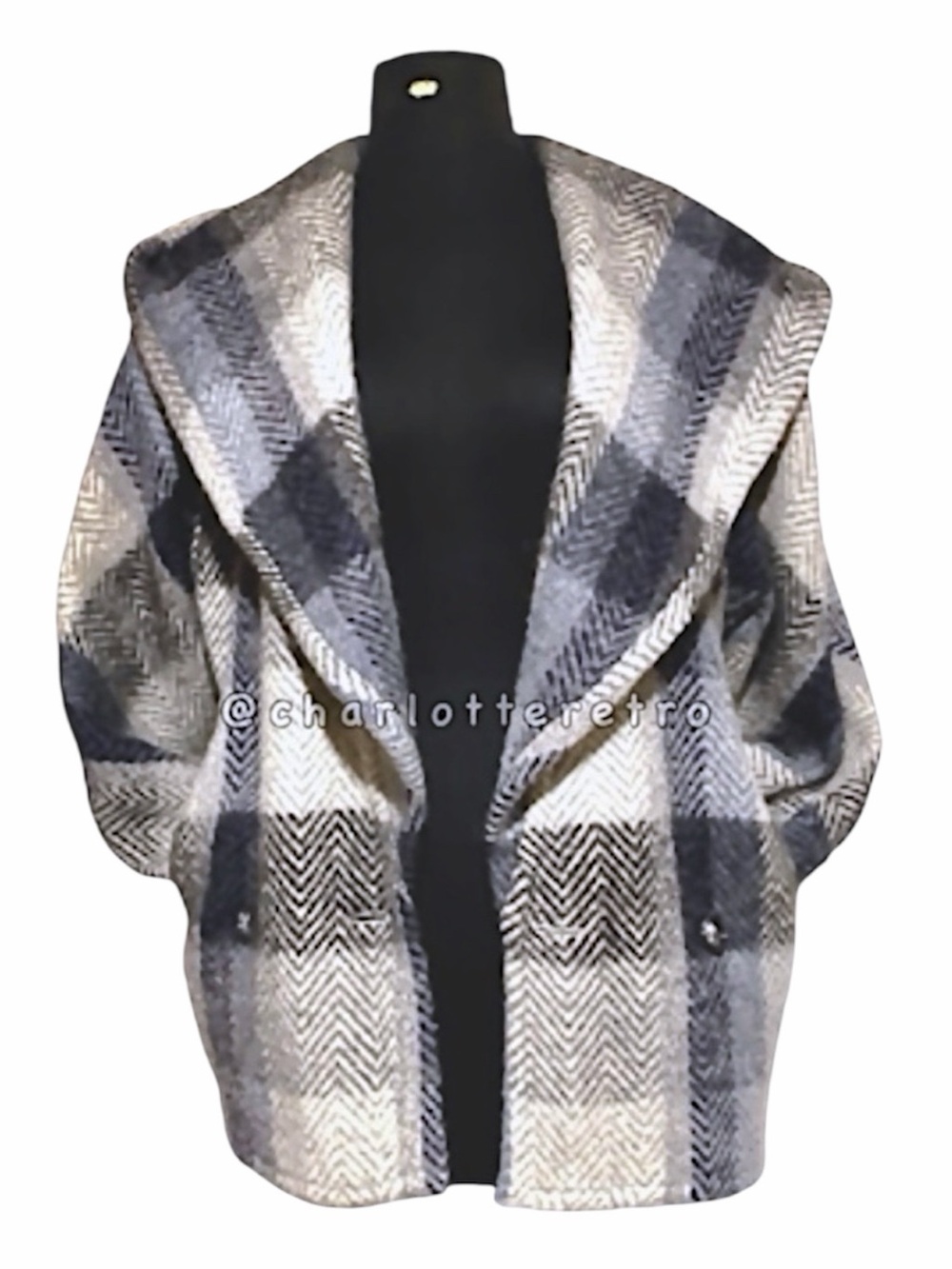 vtg Guy Laroche • Wool Plaid Blanket Coat w Hood • France